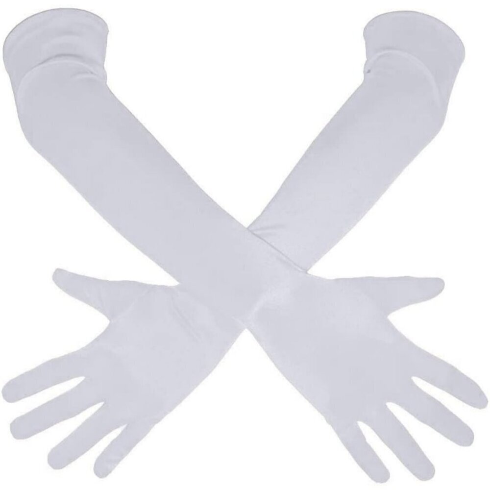 Women's White Shiny Satin Long Gloves Elbow Length Wedding Dancing Party Tea